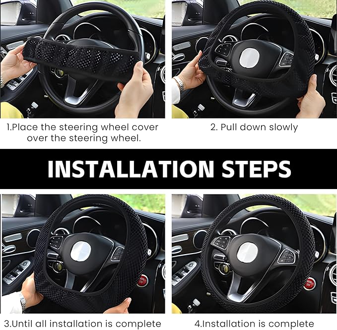 Elastic Stretch Car Steering Wheel Cover, Comfortable Steering Wheel Cover Universal for 14.5-15 Inch, Warm in Winter & Cool in Summer, Anti-Slip Breathable Ice Silk (Purple)