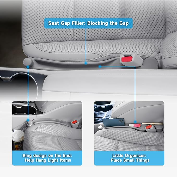 Givifive Car Seat Gap Filler Set of 2, 3IN1 Seat Side Gap Filler Plug with Storage Slot & Hook Function, Soft Foam Universal Fit Car SUV Truck Fill Gap Between Seats Console Organizer（Standard Gray）