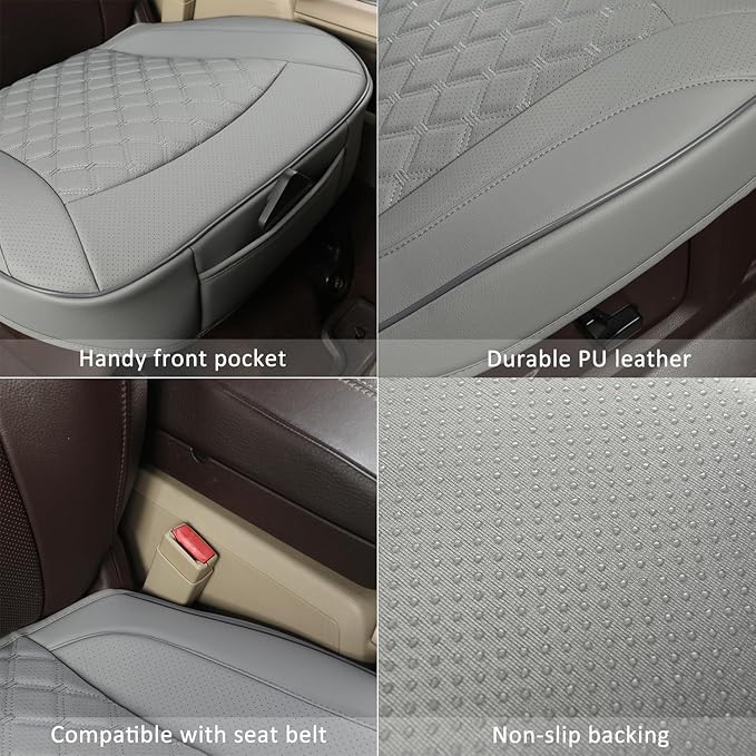 GIANT PANDA Bottom Seat Cover for Trucks&SUV, Front PU Leather Driver Seat Protector Fit for Chevy,Ram,Toyota,GMC,Ford F150 F-Series (2PCS-Grey)