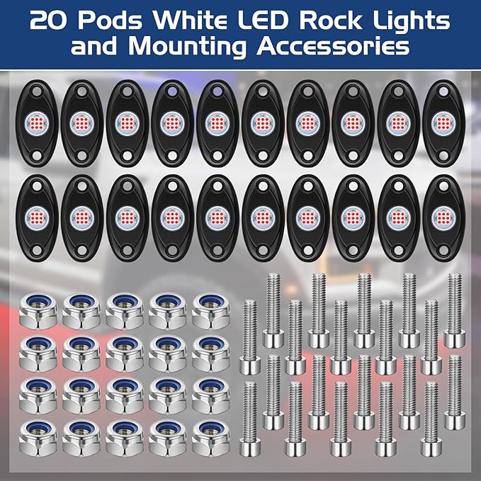 Treela 20 Pods Rock Lights Pure Ambient Underglow Lights for Car SUV Waterproof Neon Trail Rig LED Lamp Lighting for Truck Motorcycle ATV UTV(Red)