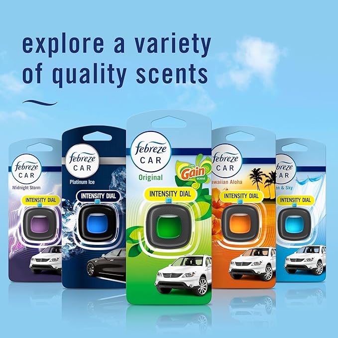 Febreze Car Air Freshener, Odor-Fighting Automotive Vent Clip, Scented Car Accessories, Long Lasting for Strong Odors, Gain Original Scent, 4 Count