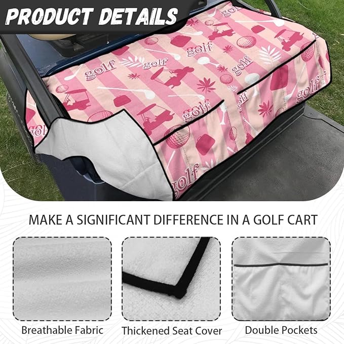 Biyejit Golf Cart Seat Covers with 4 Pockets Golf Cart Seat Towel Blanket Fits 2-Seat Golf Carts, Golf Cart Accessories