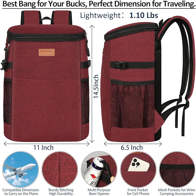 Camping Cooler Backpack 30 45 Cans, Soft Backpack Coolers Insulated Leak Proof Travel Cooler Bag Waterproof Lunch Picnic Beach Work Trip Thermal Bag Drink Beverage Beer Bag Cooler