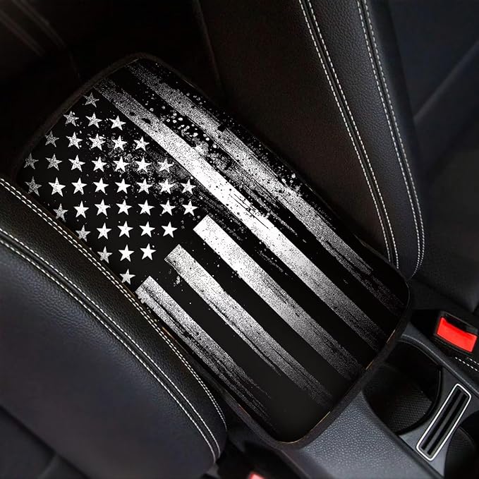 American Flag Print Car Center Console Cover Non Slip Decorative Armrest Cushion Cover for Cars Universal Fit Most Vehicles, Easy to Install