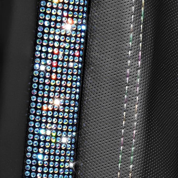 CAR PASS Bling Diamond Car Seat Cover Full Set, Shining Rhinestone Waterproof Leather, Rear with Zipper, Universal Fit 95% Automotive Glitter Sparkle Crystal for Cute Women Girl, Colorful Diamond