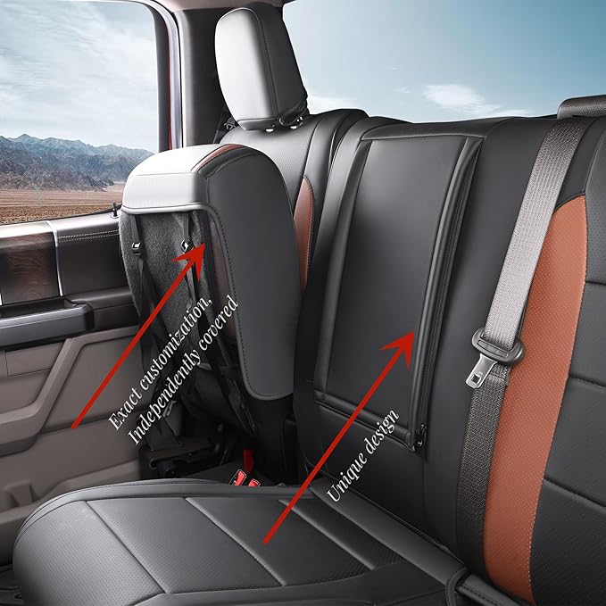 Red Rain Black and Orange Leather Seat Covers Custom Fit for 2019-2020 Ford F150 Raptor Waterproof Auto Seat Cushion Cover (Raptor-Black+Orange-2019/2020)