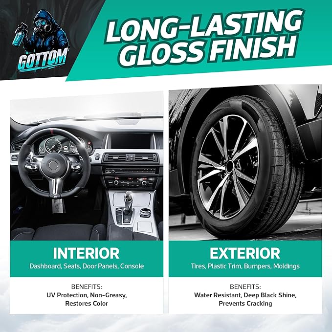 Gottom Vinyl, Rubber & Plastic Shine - 128oz, Cherry Vanilla Scent - VRP Gloss Dressing for Plastic, Car Interior & Tire Dressing, UV Protection, Plastic Restorer, Long-Lasting Gloss Finish
