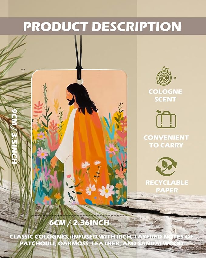 Jesus Christian Cologne Car Air Freshener 4 Pcs, Colorful Floral Religious Hanging Air Freshener for Cars Bathroom Dorm Books Decor, Jesus Christian Accessories Gifts for Women Men