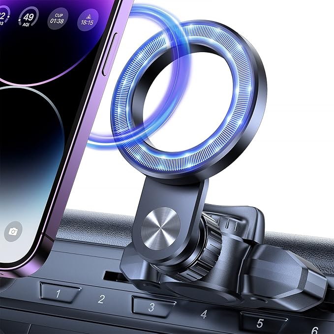 OQTIQ for MagSafe CD Phone Mount[Hollow Ring Design] Magnetic Phone Holder for Car CD Phone Holder Mount for iPhone 16 15 14 13 Pro Max Mini Plus MagSafe Case All Phones