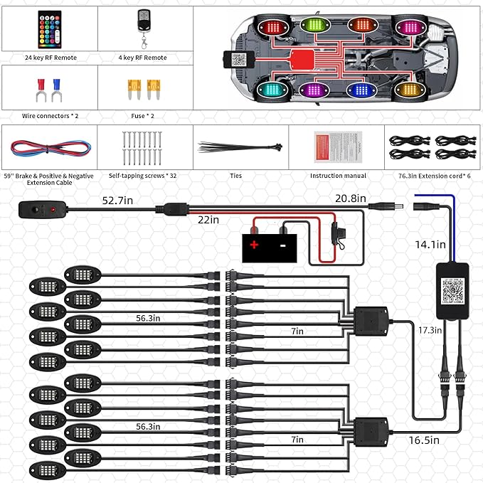 16 Pods RGB LED Rock Lights for Semi Trucks Offroad Pickup Trailer Sedan, Segmented Change Color Underglow Lights Kit with APP/RF Control, 12V Waterproof Neon Multicolor Vehicle Underbody Light