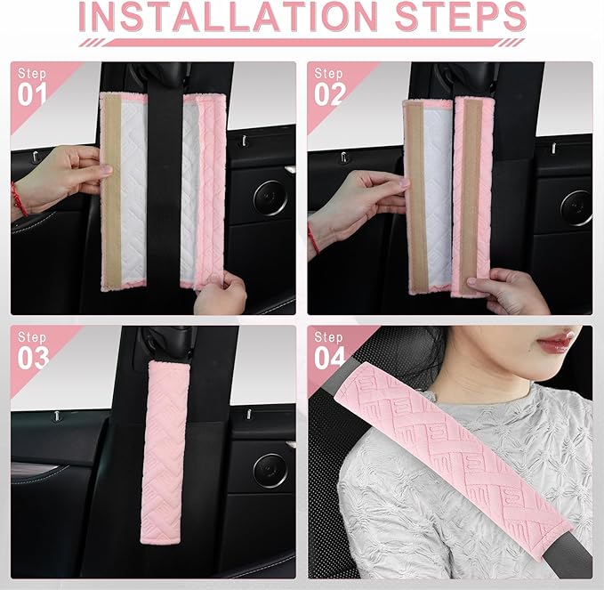 JUSTTOP 2-Pack Universal Car Shoulder Strap Pads Cover for A More Comfortable Driving, Shoulder Strap Covers Harness Pad for Car Interior Accessories(Pale Pink)