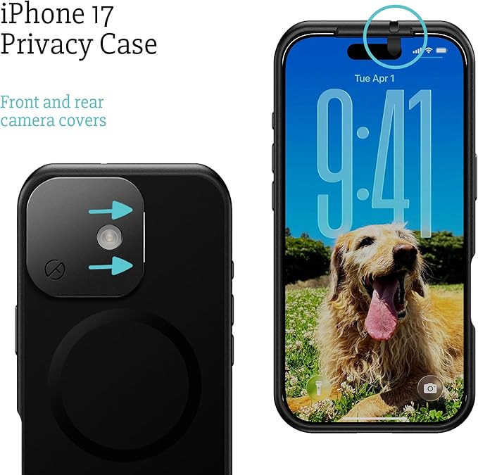 Spy-Fy iPhone 17 Privacy Case | Front and Rear Camera Covers | MagSafe iPhone Case with Lens Protection | Camera Blocker for Privacy and Safety | Slim Shockproof Phone Cover 6,3-inch Black