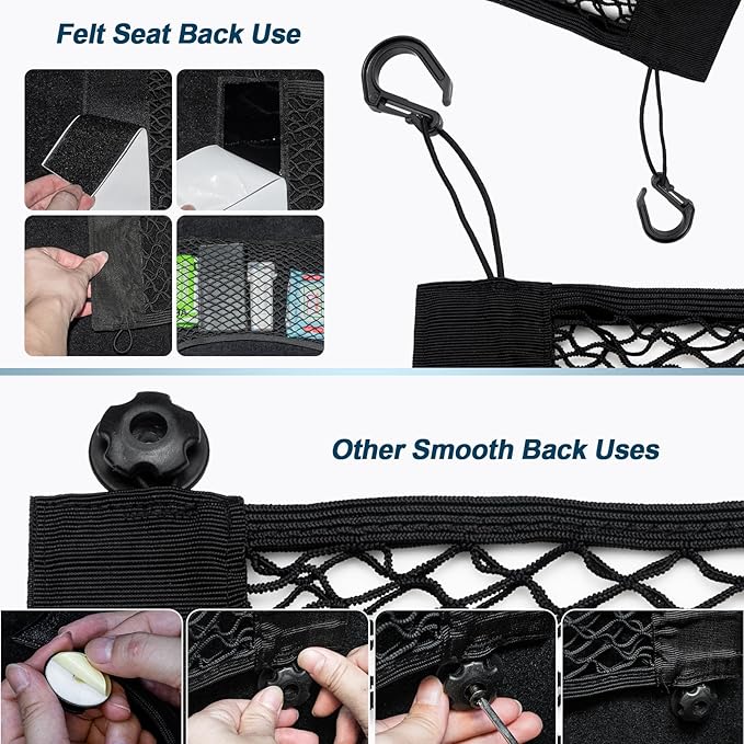 Cargo Net for Car Trunk Organizer, Elastic Mesh Pockets Backseat Hanging 25.6 x13.7 inches Trunk Organizer Storage Pouch Bag Car Net Accessories for SUV MPV