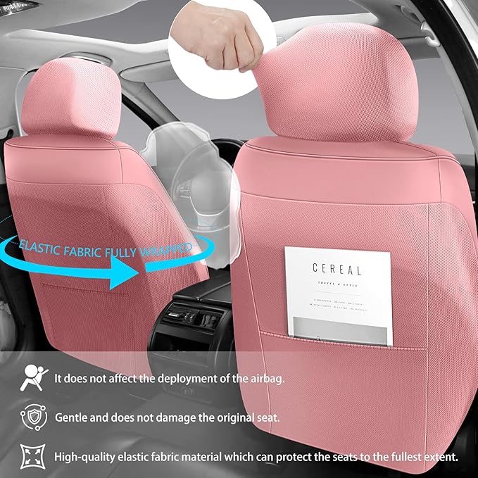 Full Coverage Faux Leather Car Seat Covers Full Set,Automotive Seat Covers for Cars,SUVs Pick-up Truck, Car Seat Cushion, Pink Seat Covers,Front Seat Cover,Car Seat Protector