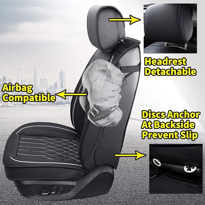 Aierxuan Car Seat Covers Full Set Universal Fit for Honda Civic Accord CRV, Toyota Camry Prius Rav4, Kia, Lexus, Nissan, Mazda, Jeep Cherokee and Most Cars, with Waterproof Leather (Black and White)