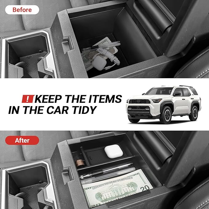 Hellet 2PCS Center Console Organizer Compatible with Toyota 2025 2026 4Runner Interior Accessories Storage Box Organizer Tray Hidden Storage Box