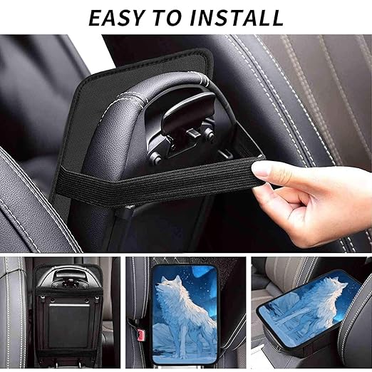 White Wolf Stands On The Snow Car Auto Armrest Cushion Cover Accessories Center Console Seat Box Pad Protector Universal Decoration for Most Vehicle SUV Truck
