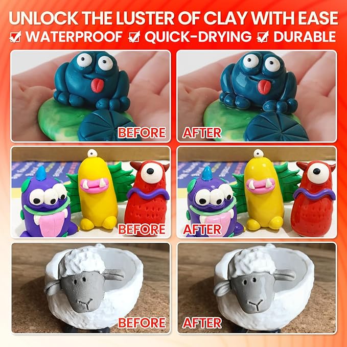 Clay Glaze, Gloss Varnish for Air Dry Clay Waterproof, Polymer Clay Glaze, Non-Toxic & Anti-Cracking, High Gloss for Air Dry Clay, Polymer Clay, Oven Baked Clay, Pottery Clay, Ceramic Clay
