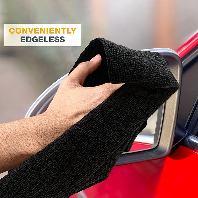 Eurow Ultrasonic Cut 300 GSM Microfiber Cleaning Towels, Streak-Free, Lint-Free, Ultra Absorbent, Scratch-Safe, for Auto Detailing, Home, Kitchen & Multipurpose Use, 16x16, 12-Pack, Black
