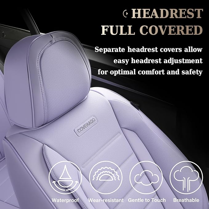 Coverado Car Seat Covers Front, Seat Covers for Cars, Waterproof 2-Pack Car Seat Cushions, Leather Carseat Seat Protectors, Universal Seat Covers Fit for Most Sedans SUV Pick-up Trucks(Purple)