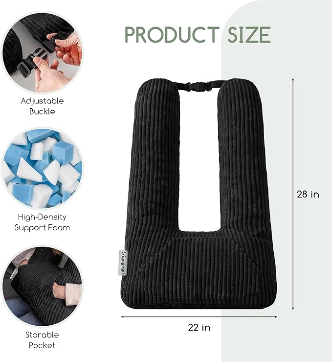 HIGOGOGO Washable Travel Pillow, Car Pillow for Kids & Adults, Travel Pillows with Removable Soft Cover and High-Support Foam, Fix Neck and Body Sitting/Sleeping on The Trip, Black
