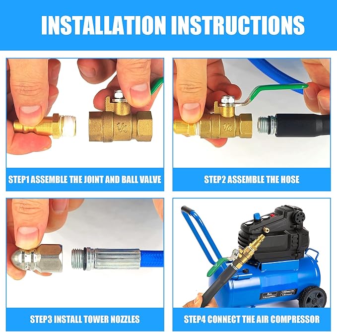 Dryer Vent Cleaner Kit - 32ft Pressure Hose + 1/4 Air Quick Connect + 2 Jetter Nozzle for Powerful Lint Removal, Fire Hazard Reduction & Energy Savings – Ideal for Cleaning Long Dryer Ducts