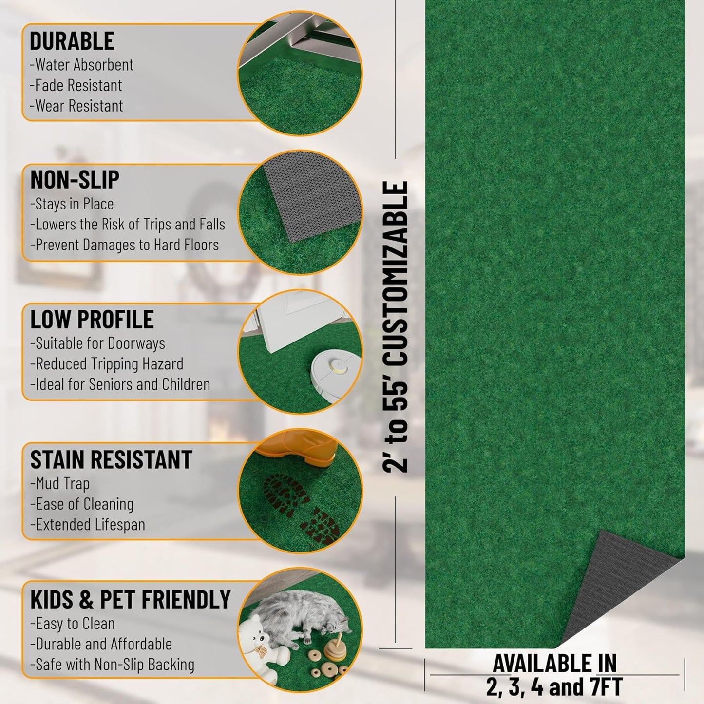 Ottomanson 6'6" x 3' Hallway Runner with Scraper Pile - Extra Durable Non-Slip Rug Mat for Indoor & Outdoor Use - Ideal for Kitchen, Entryway & Garage - High-Traffic Carpet, Green