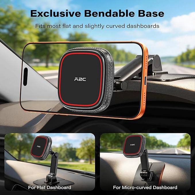 APPS2Car for Magsafe Car Mount, Dual-Axis Adjustable Magnetic Phone Holder for Car with Large 3.15" x 3.15" Adhesive Base, Fit Most Flat & Micro-Curved Dashboard, Compatible for iPhone 12-17 Series