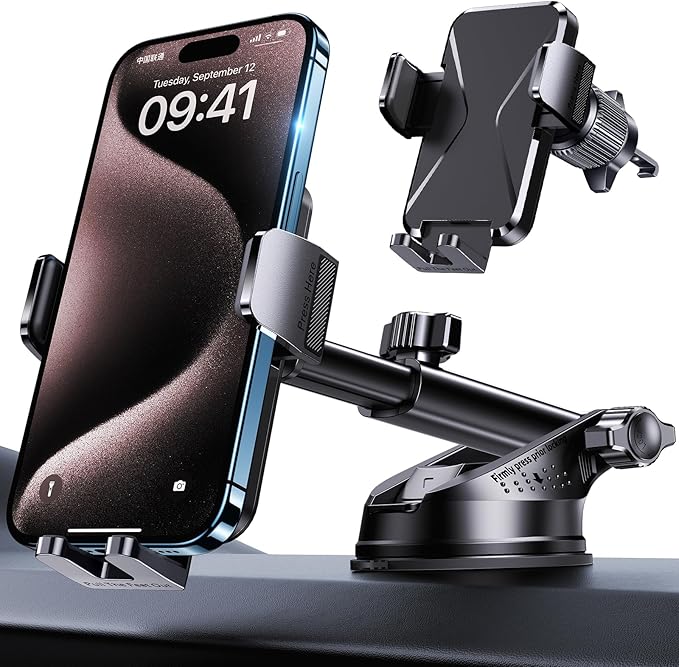 DOLYOFG Universal Car Phone Mount Holder [3-in-1 Suction Cup] for Dashboard Windshield Air Vent, Military-Grade Adhesive Phone Car Mount, One Hand Release for iPhone Samsung Android Smartphones