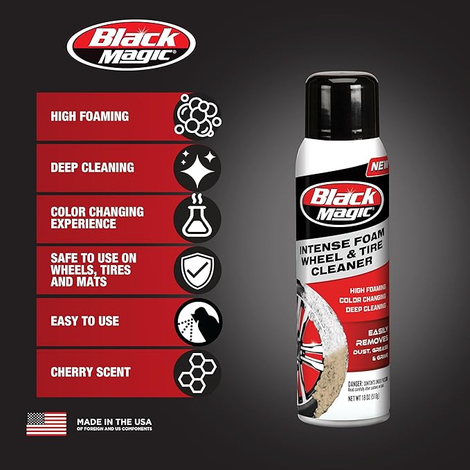Black Magic 120253 Intense Foam Wheel & Tire Cleaner w/High Foaming Deep Clean Formula to Remove Dirt, Grime & Brake Dust - Cherry Scent