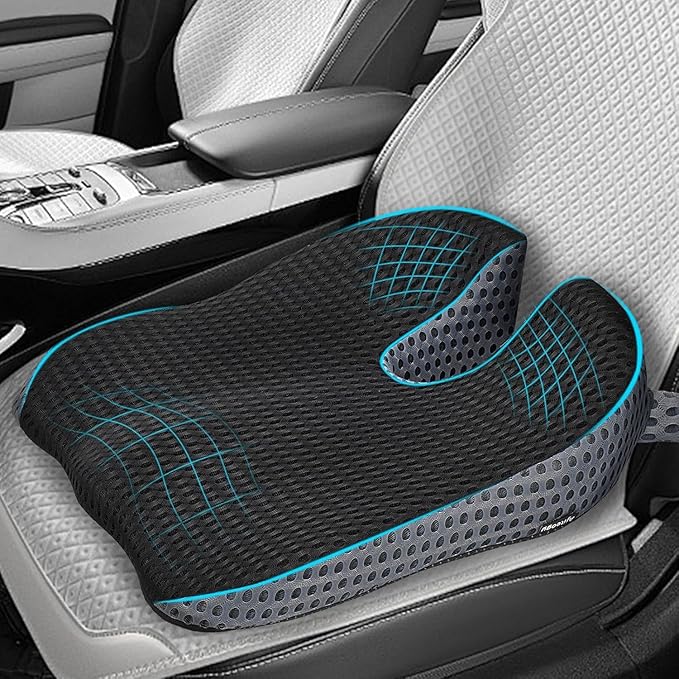 Car Seat Cushion – Memory Foam Car Booster Seat Cushion for Adults – Wedge Design for Driving Height & Comfort – Breathable Mesh Seat Pad for Car Seats with Adjustable Straps