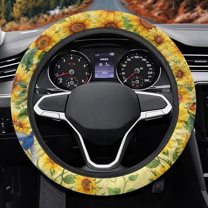 AFPANQZ Car Steering Wheel Covers 14-15" inch Universal Fit Most Car Sedans SUVs, Sunflower Print Comfortable Handmade Breathable Steering Wheel Protector