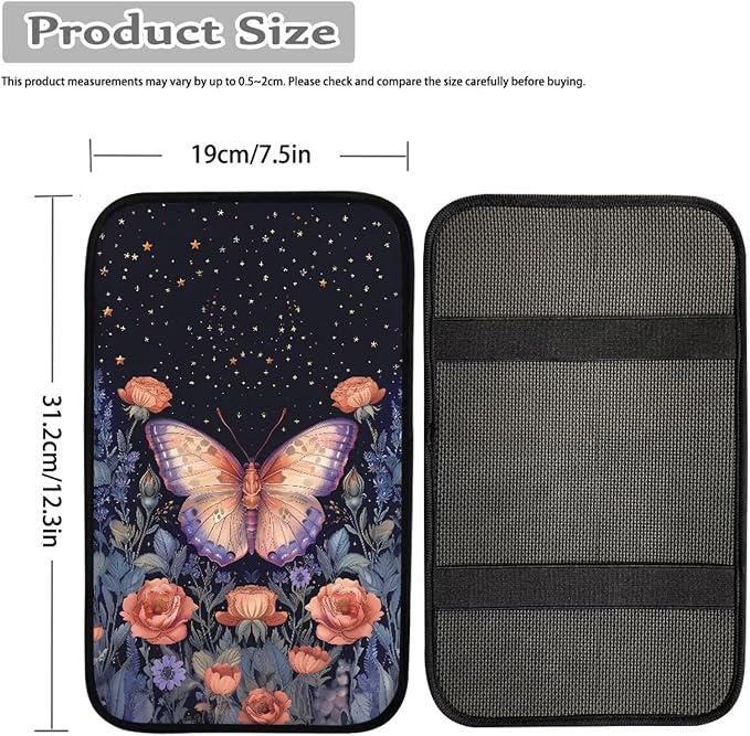 Suobstales Butterfly Rose Flower Print Car Armrest Pad Soft Center Console Arm Rest Protector Cover Universal Car Interior Accessories Decoration