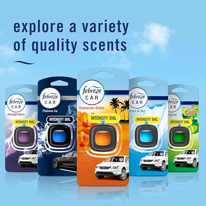 Febreze Car Air Freshener, Odor-Fighting Automotive Vent Clip, Scented Car Accessories, Long Lasting for Strong Odors, Hawaiian Aloha Scent, 4 Count
