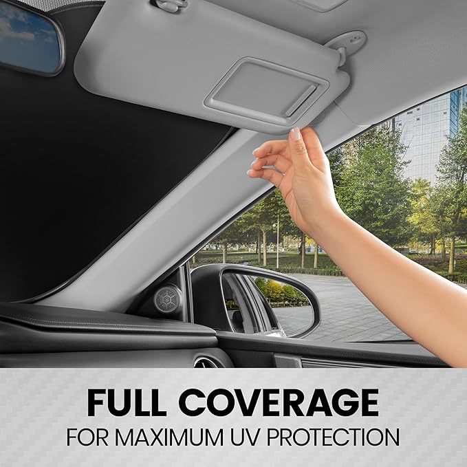 BDK 2PC Metallic Black Car Window Sun Shade Auto Shade for Windshield Visor, Block UV Reflect Heat to Keep Your Car SUV Truck, 31.75" x 28.75"