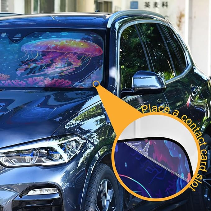 xigua Jellyfish Car Windshield Sunshade Foldable Front Window Sun Visor Protector for Car,SUV,Truck - Keep Vehicle Cool,55 x 27.6 Inch