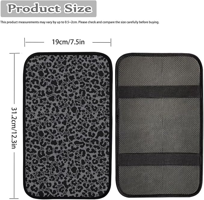 Dreaweet Black Leopard Print Car Center Console Cover Cheetah Print Car Accessories for Women Arm Rest Cover for SUV Sedan Non-Slip Comfortable Car Armrest Cover Pad,Easy to Install