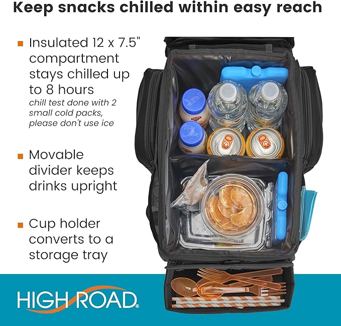 High Road CarHop Backseat Organizer for Kids and Passenger Seat Organizer for Adults - Car Seat Cooler with Cup Holders and Convertible Tray Lid