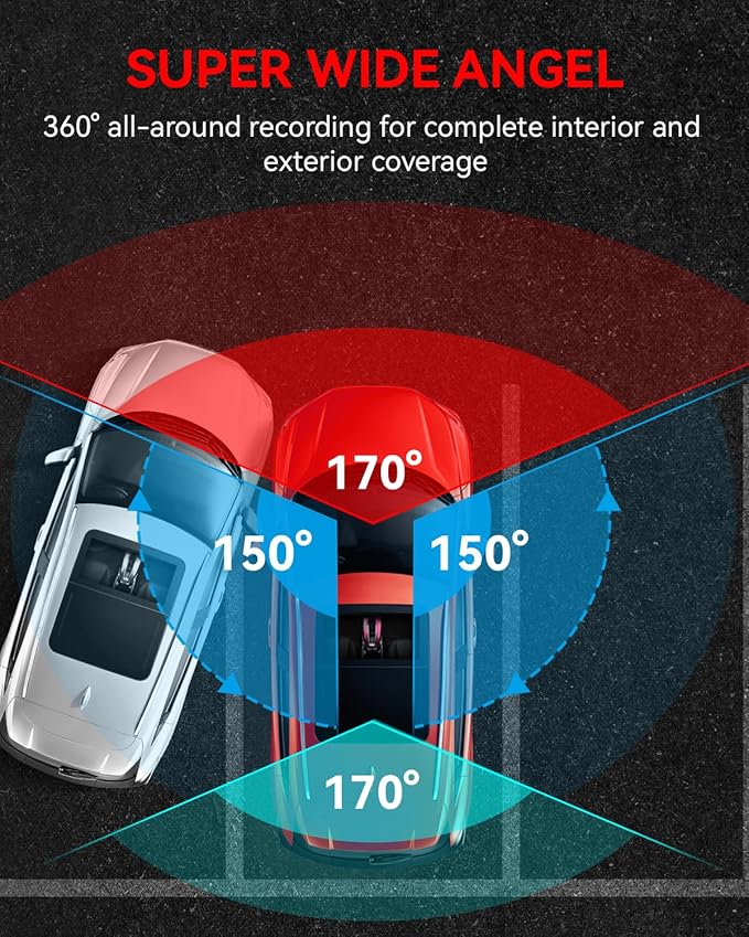 N5 PRO 4K 4 Channel Dash Cam, 360° All-Around View, 1080P Rear and Inside, 5G WiFi 6 - Up to 10MB/s, Built-in GPS, 8 IR Night Vision, G-Sensor, 24H Parking Mode, Free 128GB SD Card Included