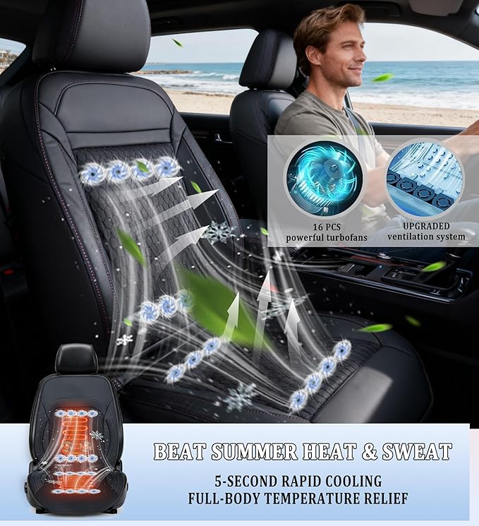 2026 Upgraded 3-in-1 Cooling Car Seat Cover with Climate Control & Massage, 12V Ventilated Cooling Seat Cushion for Summer, Universal Fit for Car SUV Truck Front Seat (black2)