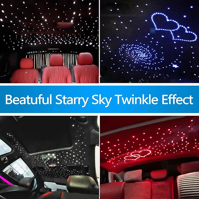ATOKEE 10W Starlight Headliner Kit 200pcs 0.03in 6.5ft, Twinkle + Sound Activated Fiber Optic Car Star Roof Lights with APP/Remote Music Control