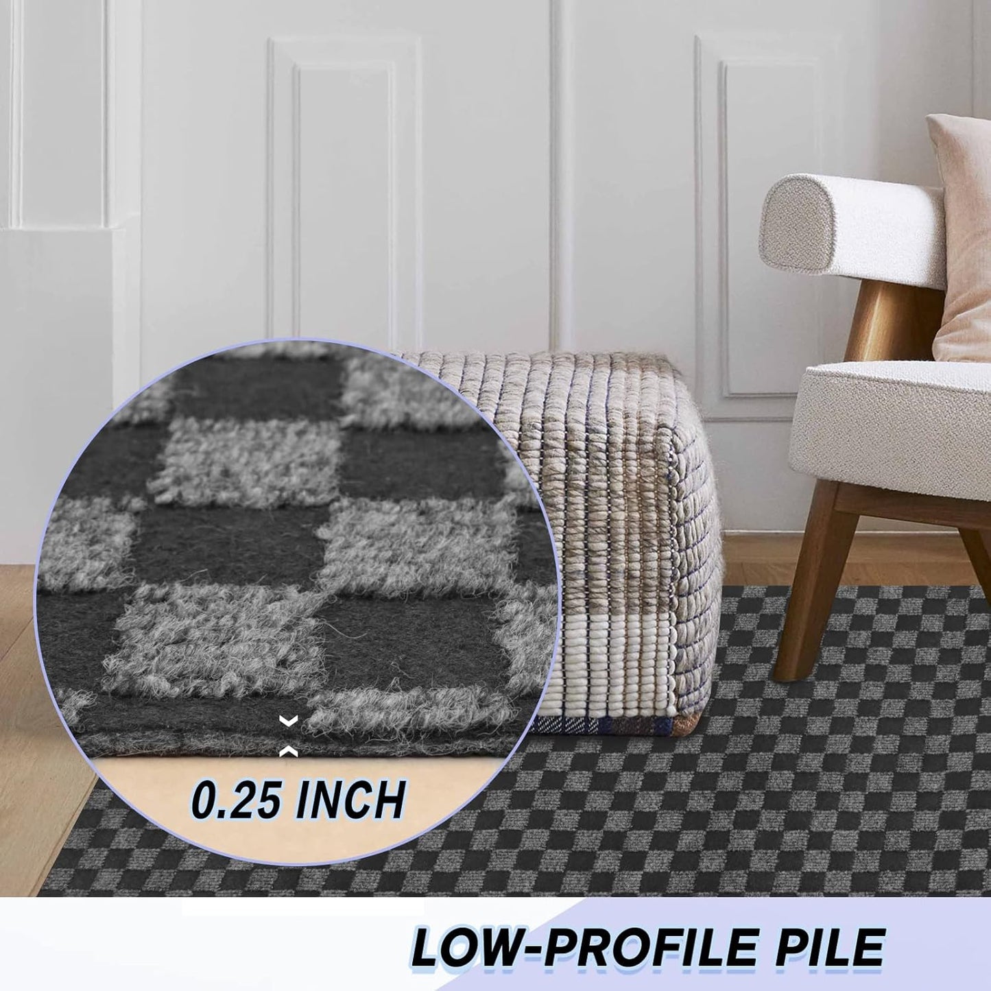 Custom Size Backed Non-Slip Area Rugs Runner, Easy Clean, Waterproof Runner Rugs for Hallway Entryway, Kitchen, Laundry, 3FT x 17FT, Gray Checkered