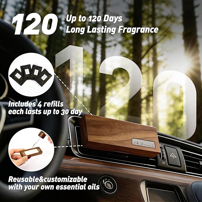 4 Packs Citrus Scented Natural Wood Vent Clips,【Brighten Cabin Mood】 Odor Refresh Car Scents Air Freshener Refills, Long Lasting Fragrance Diffuser, SUV Essentials Gift for Women