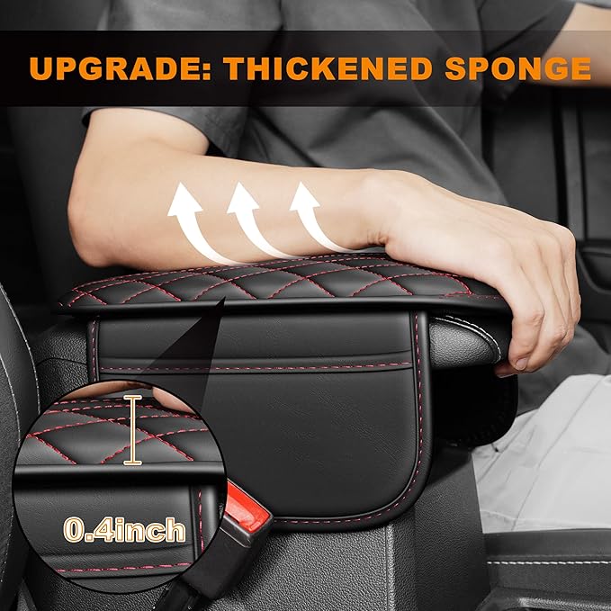 Center Console Cover for Cars Fit for Jeep Grand Cherokee L Leather Armrest Covers with 2 Storage Bags(Black&Red)