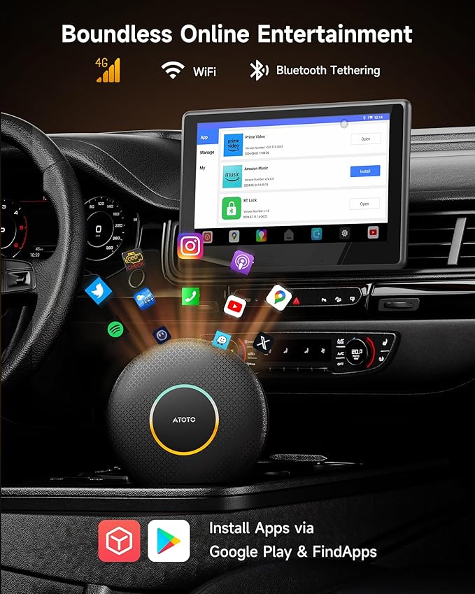 CB6 Car Video Box, 2025 Plug & Play AI Box CarPlay, Wireless CarPlay Adapter/Android Auto with Advanced AI, GPS, Compatible Massive APP, Android 13, 2 BT, 4G LTE, 4G+64G, for OEM Wired CarPlay