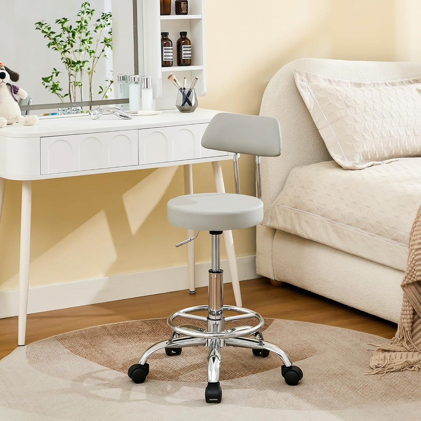 Rolling Massage Chair, Height Adjustable Salon Stool with Wheels 19.5’’-26.6’’, Gray Guitar Stool (Gray)