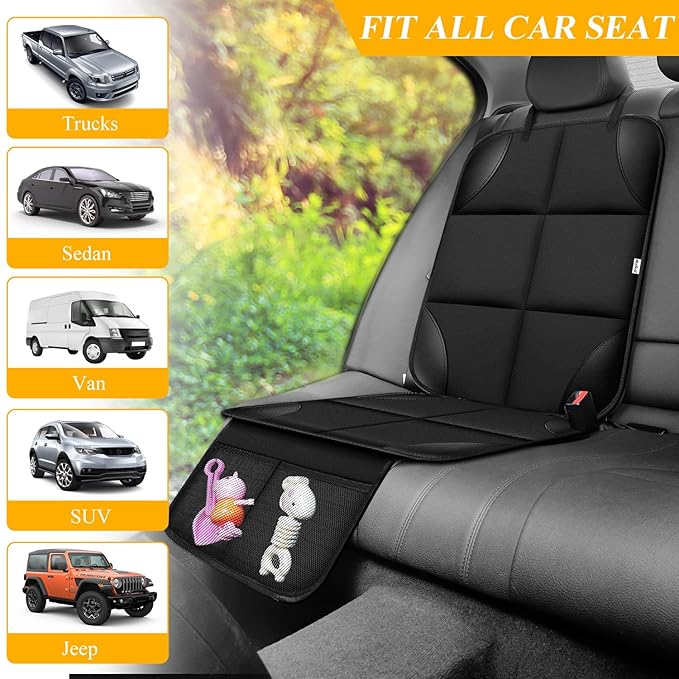 Meolsaek Car Seat Protector for Child Car Seat, Durable 600D Fabric Waterproof Car Seat Cover with Thick Pad Non-Slip Backing，No Imprints (Black 2pcs)