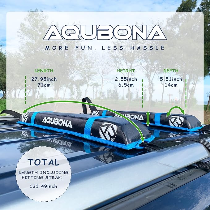 AQUBONA Universal Car Soft Roof Rack Pads，Luggage Carrier Capacity Load 158lb for Kayak/Canoe/Surfboard/Paddle with Adjustable & Steady Tie-Down Straps and Storage Bag