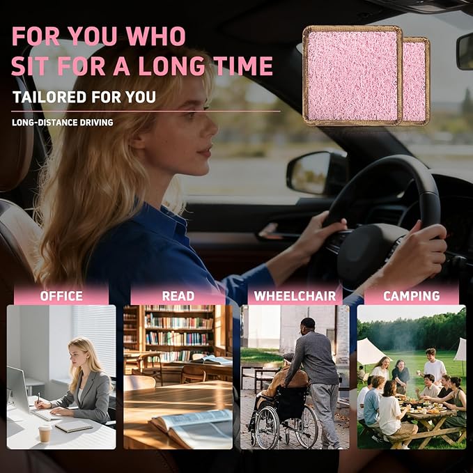 Gooo&Ma Orthopedic Seat Cushion, Breathable Chair Support Cushion for Car Office Wheelchair, Elastic Openwork Design (Pink)