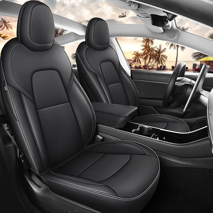 Custom Fit 2017 2018 2019 2020 2021 2022 2023 Tesla Model 3 Seat Cover Waterproof Seat Protects (Black-Model 3)